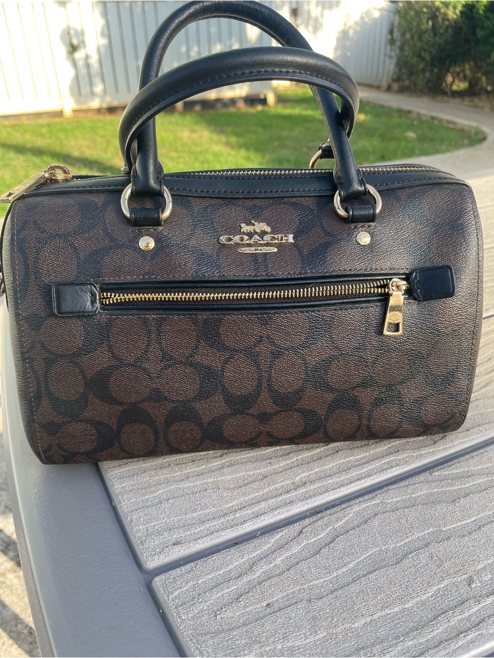 Coach Medium Chestnut Brown and Black Signature Rowen